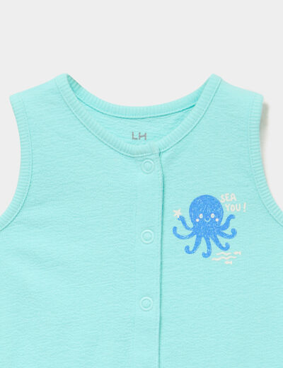 Combishort coton sans manches bleu turquoise b&eacute;b&eacute; gar&ccedil;on