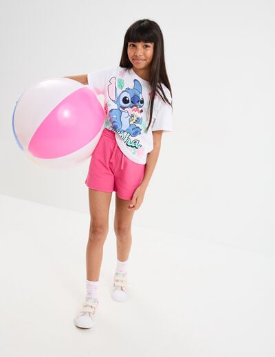 T-shirt manches courtes coton Stitch blanc fille
