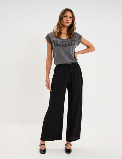 T-shirt d&eacute;lav&eacute; en coton gris fonc&eacute; femme
