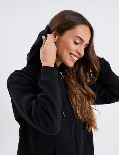 Sweat zippé à capuche noir femme