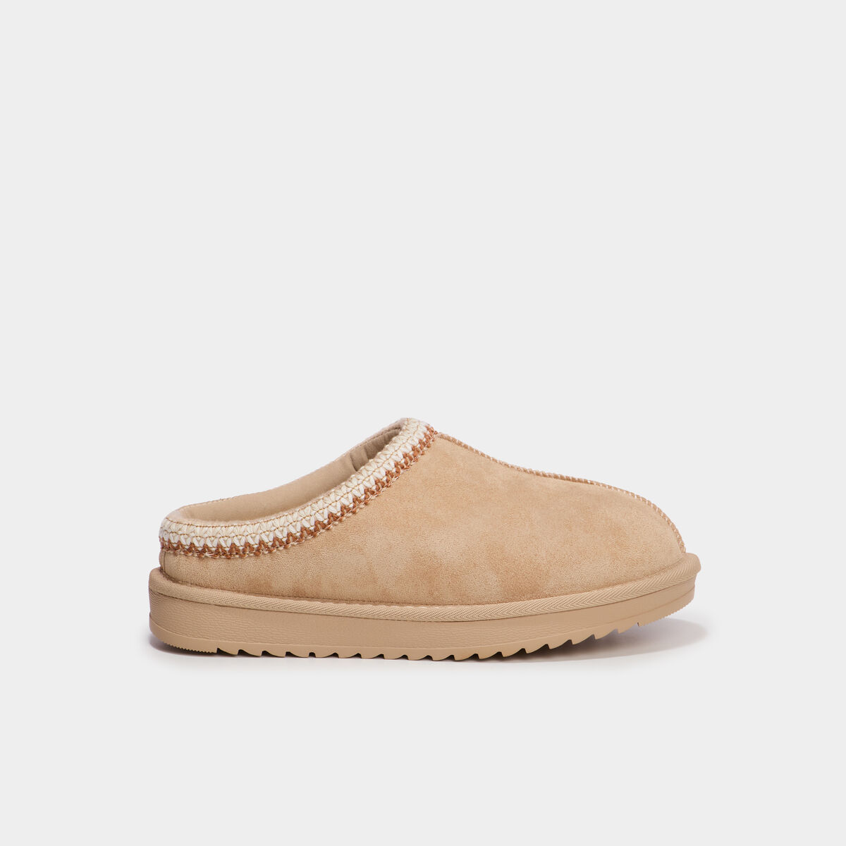 Mules fourr&eacute;es d&eacute;tails brod&eacute;s sable femme