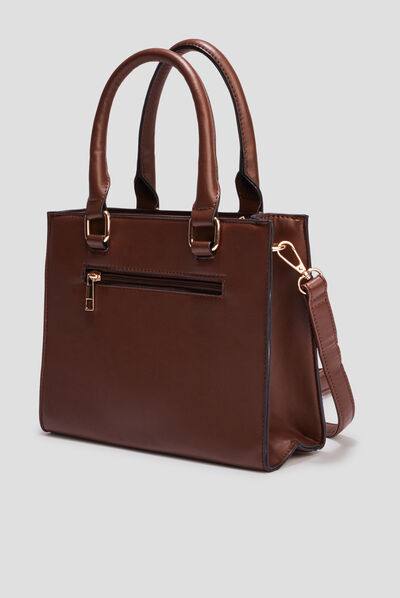 Sac à main carré avec bandoulière marron foncé femme