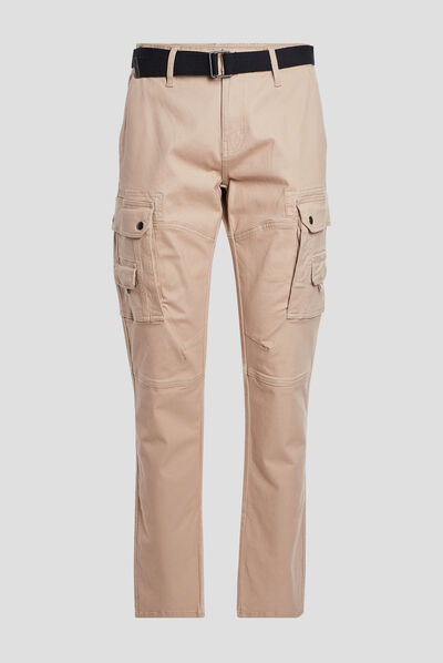 Pantalon cargo regular ceinturé sable homme
