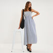 Robe longue &agrave; bretelles et haut smock&eacute; bleu femme
