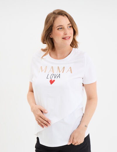 T-shirt manches courtes allaitement blanc femme maternité