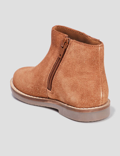 Bottines à volants bout rond en cuir camel fille