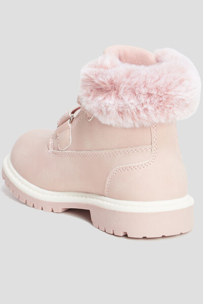 Bottines à scratchs et fourrure Trappeur rose fille