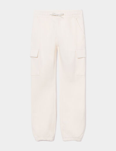Pantalon de jogging cargo bas élastiqué ivoire fille