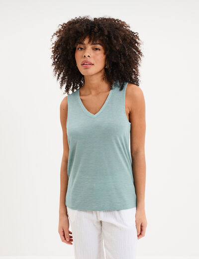 D&eacute;bardeur col en V sans manches bleu gris femme