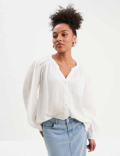 Blouse col tunisien gaze de coton Creeks blanc femme