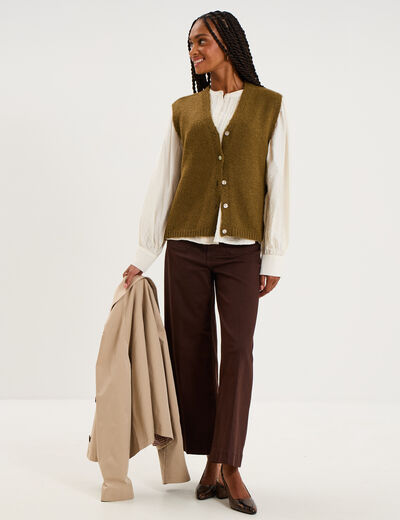 Gilet sans manches col en V vert olive femme