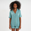 Ensemble pyjama fluide short et chemise bleu gris femme