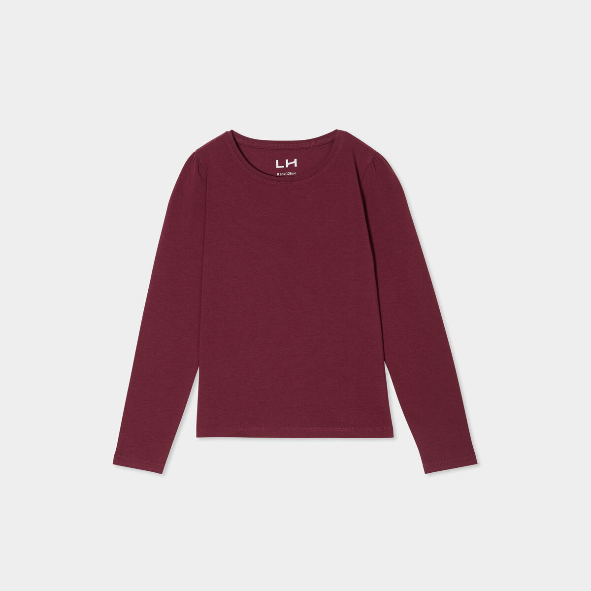 T-shirt coton manches longues à fronces bordeaux fille