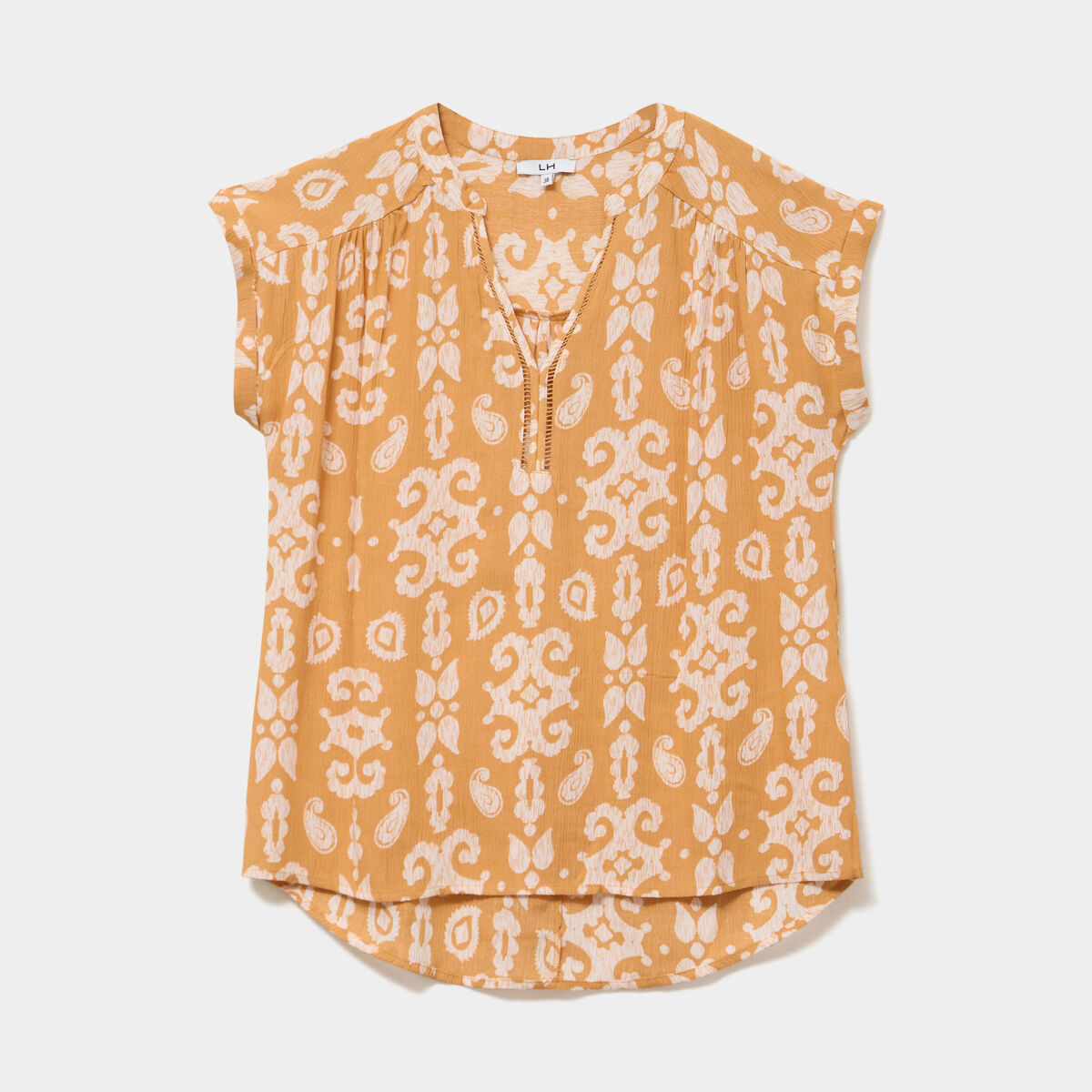 Blouse cr&eacute;pon manches courtes jaune ocre femme