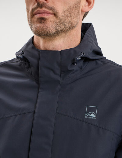 Blouson coupe-vent imperm&eacute;able &agrave; capuche bleu fonc&eacute; homme