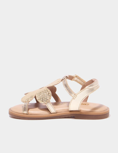 Sandales en cuir fleur bride scratch jaune or fille