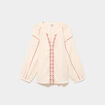 Blouse brod&eacute;e manches longues coton beige femme grande taille