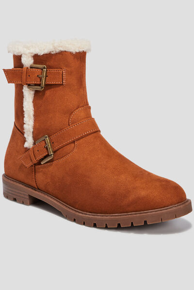 Bottines fourrées avec boucles marron femme