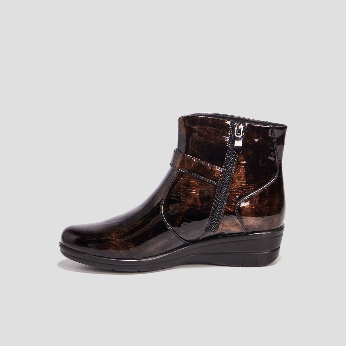 Bottines compensées en cuir couleur bronze femme