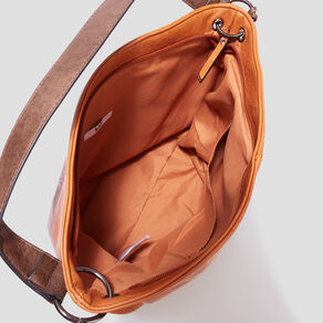 sac seau avec perforations et pampille marron cognac femme Sac seau avec perforations et pampille marron cognac femme