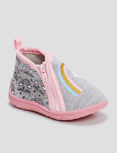 Chaussons bottillons gris bébé fille