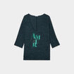 Pull manches 3/4 chauve-souris col V bleu canard femme grande taille