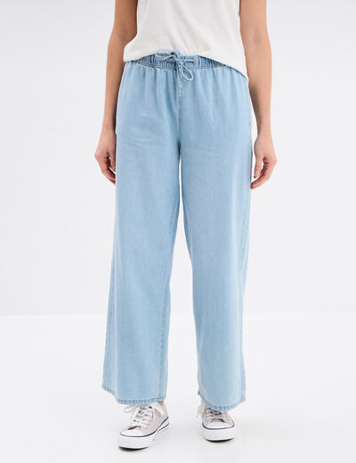 Jeans wide leg taille élastiquée Creeks denim triple stone femme