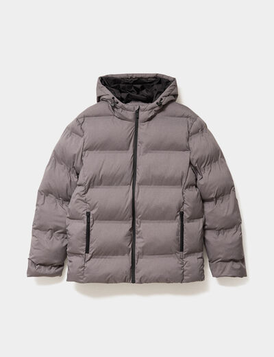 Doudoune courte &agrave; capuche d&eacute;perlante gris homme