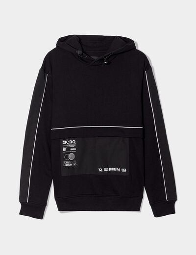 Sweat à capuche hoodie Liberto bimatière noir homme