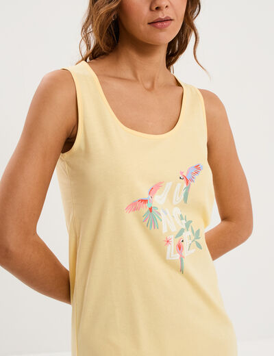 Chemise de nuit sans manches coton jaune clair femme