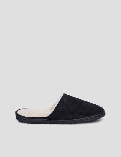 Chaussons mules aspect velours noir homme