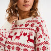 Pull de No&euml;l manches longues ecru femme
