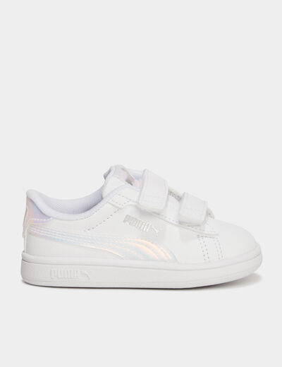 Tennis basses à scratchs Puma Smash blanc bébé fille