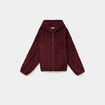 Veste fausse fourrure &agrave; capuche prune femme