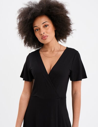 Robe patineuse manches courtes noir femme