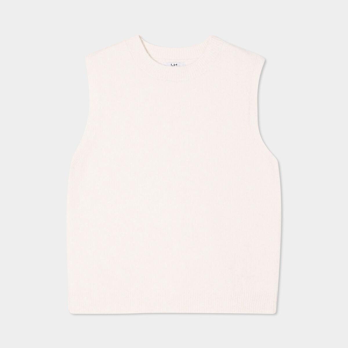 Pull sans manches col rond beige femme