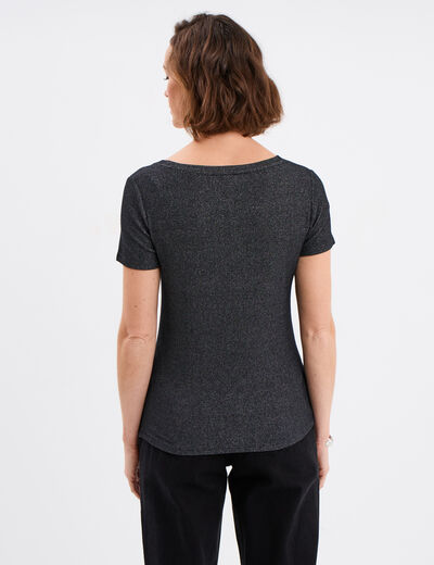 T-shirt côtelé fils métallisés Liberto noir femme