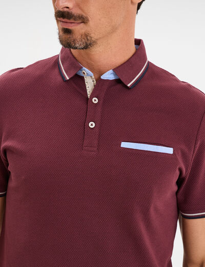 Polo manches courtes 1 poche coton prune homme