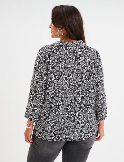Blouse fluide manches 3/4 noir femme grande taille