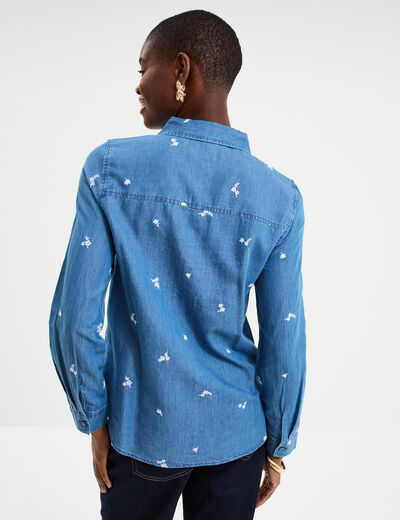 Chemise en jean brod&eacute;e bleu femme