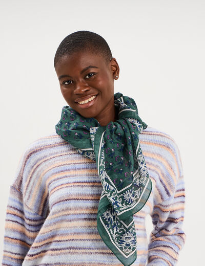 Foulard carr&eacute; coton vert femme