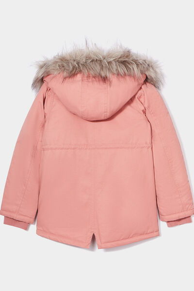 Parka à capuche avec fourrure vieux rose fille