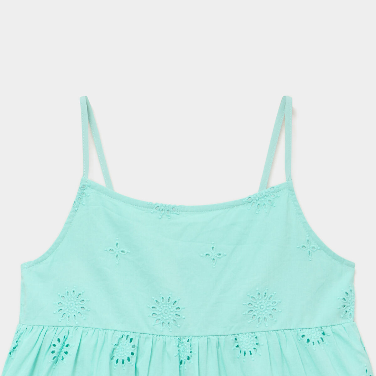 Robe broderie anglaise &agrave; bretelles coton vert clair fille
