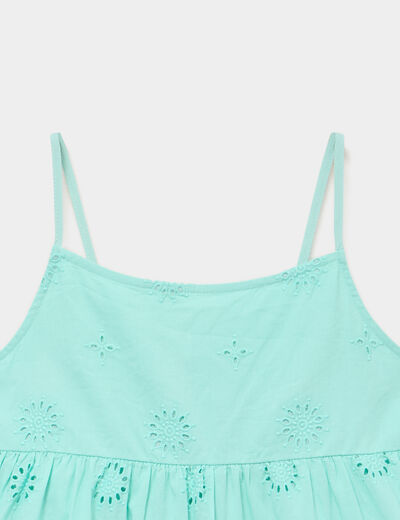 Robe broderie anglaise &agrave; bretelles coton vert clair fille