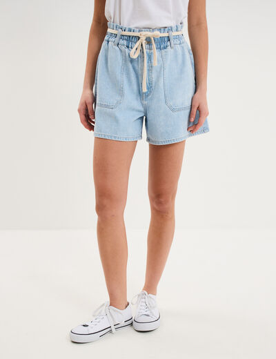 Short mom en jean ceinture cordon denim triple stone femme