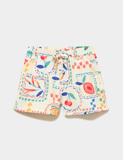 Short fluide taille &eacute;lastiqu&eacute;e beige fille