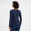 T-shirt coton col rond manches longues bleu marine femme