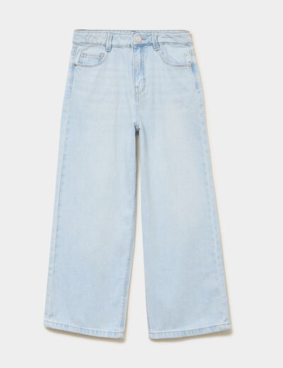 Jean large taille ajustable coton denim bleach fille