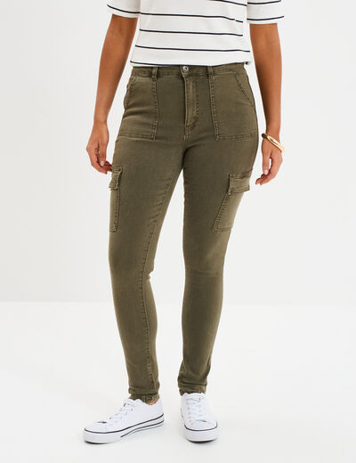 Pantalon cargo skinny 7/8ème Liberto vert kaki femme