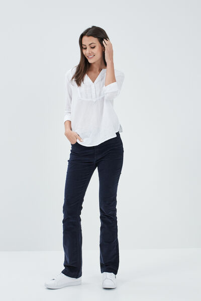 Blouse plastron manches 3/4 Creeks ivoire femme